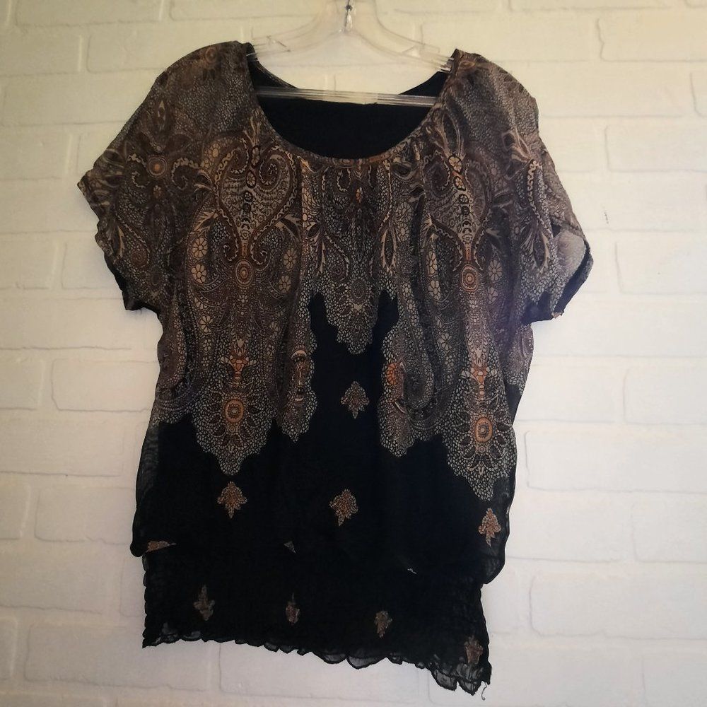 Ricki's Brown Black Bohemian Blouson Style Top Size Extra Small
